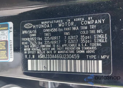 2016 Hyundai Tucson Se из США, поврежденный, VIN KM8J33A46GU230459